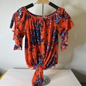 Lucky Mare Women's‎ Blouse Floral Print With Flowy Sleeves Size M